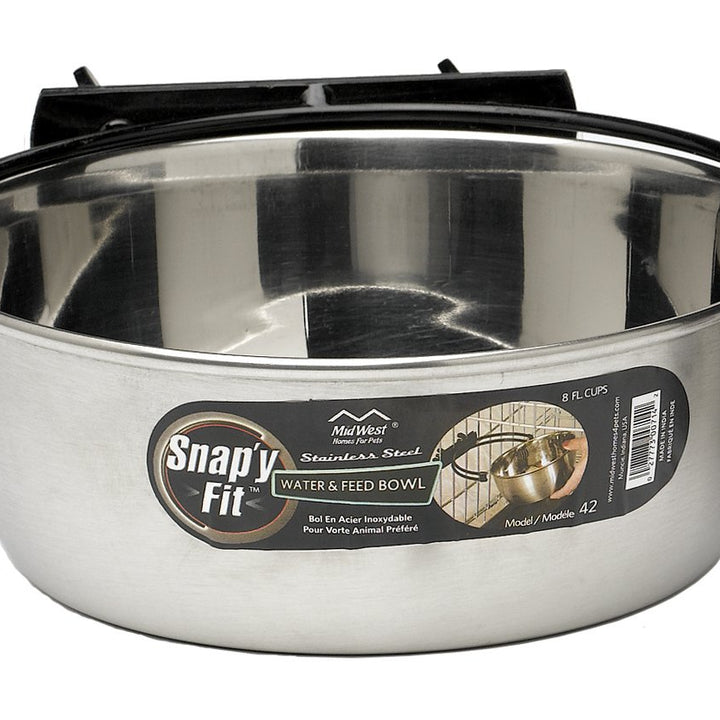 MidWest Homes for Pets Snap'y Fit Stainless Steel Food Bowl / Pet Bowl, 2 qt. for Dogs & Cats (42), Silver