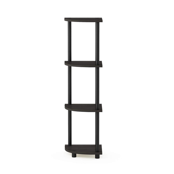 Furinno Turn-N-Tube 4-Tier Corner Display Rack Multipurpose Shelving Unit, Dark Brown Grain/Black 4-Tier Round Tube