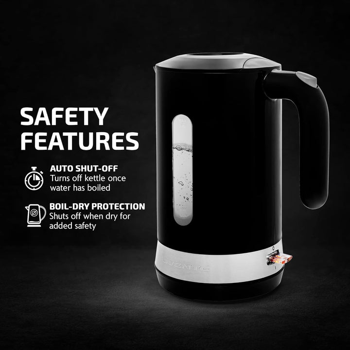 OVENTE Electric Kettle Hot Water Heater 1.8 Liter - BPA Free Fast Boiling Cordless Water Warmer - Auto Shut Off Instant Water Boiler for Coffee & Tea Pot - Black KP413B Black ProntoFill Easy Fill