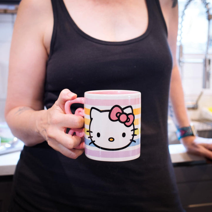 Silver Buffalo Sanrio Hello Kitty Rainbow Dots 3D Sculpted Shaped Handle Ceramic Mug, 20 Ounces