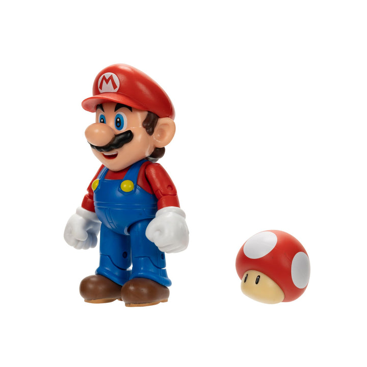 Nintendo Super Mario 4-Inch Mario Poseable Figure with Power up Mushroom Accessory. Ages 3+ (Officially licensed)