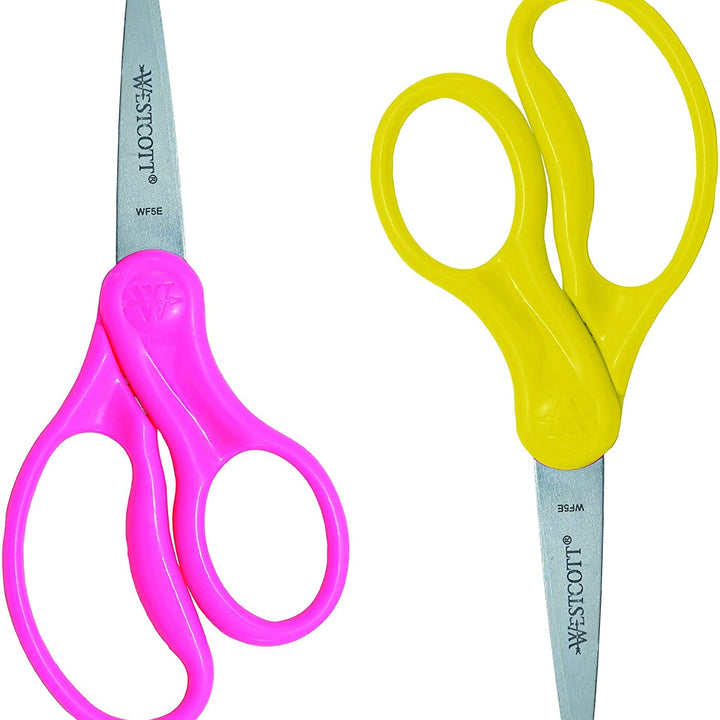 Westcott 13168 Right- and Left-Handed Scissors, Kids' Scissors, Ages 4-8, 5-Inch Blunt Tip, Assorted, 2 Pack