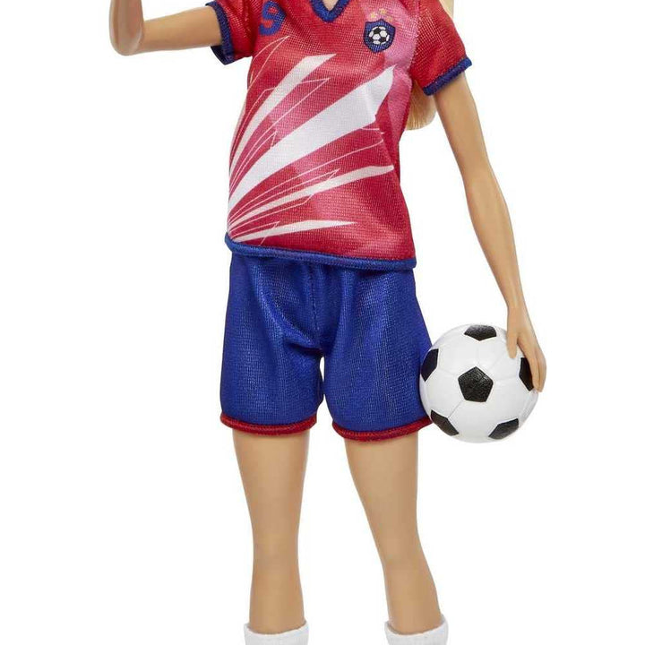 Barbie Soccer Fashion Doll with Blonde Ponytail, Colorful #9 Uniform, Cleats & Tall Socks, Soccer Ball Multicolor