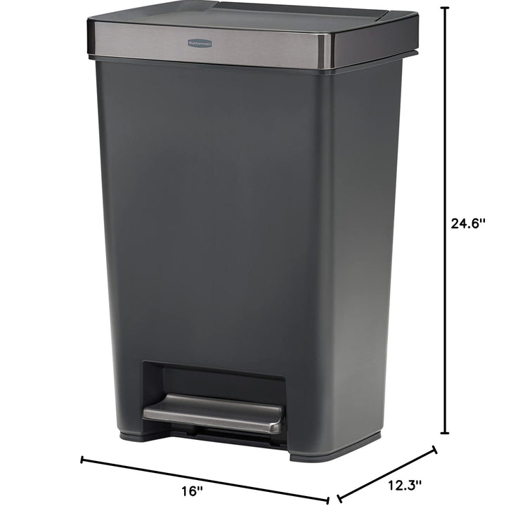 Rubbermaid Premier Series II Step-on Trash Can for Home and Kitchen, with Lid Lock and Slow Close, 13 Gallon, Charcoal, for Home/Kitchen/Hotel/Lobby/Office 13G - Classic Plastic