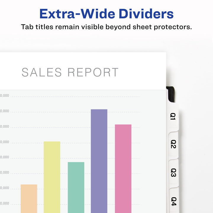 Avery 8-Tab Extra Wide Binder Dividers, Easy Print & Apply Clear Label Strip, Index Maker,White, 5 Sets (11441)