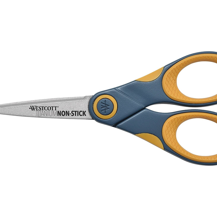 Westcott ‎14881 5-Inch Non-Stick Titanium Scissors For Office and Home, Yellow/Gray