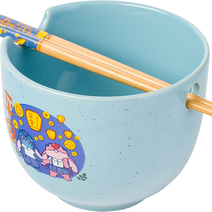Silver Buffalo Lilo and Stitch Angel Holding Hands Couple Floating Lantern Ceramic Ramen Noodle Rice Bowl with Chopsticks, Microwave Safe, 20 Ounces Lilo and Stitch Floating Lantern Cartoon
