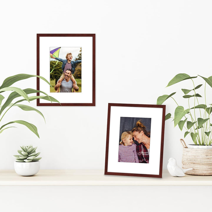 Americanflat 8x10 Picture Frame in Mahogany - Use as 5x7 Picture Frame with Mat or 8x10 Frame Without Mat - Thin Border Photo Frame with Shatter-Resistant Glass and Easel for Wall or Tabletop Display