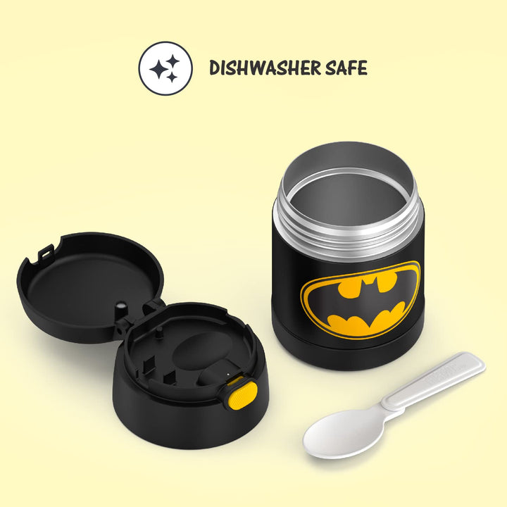 THERMOS FUNTAINER 10 Ounce Stainless Steel Vacuum Insulated Kids Food Jar with Spoon, Batman