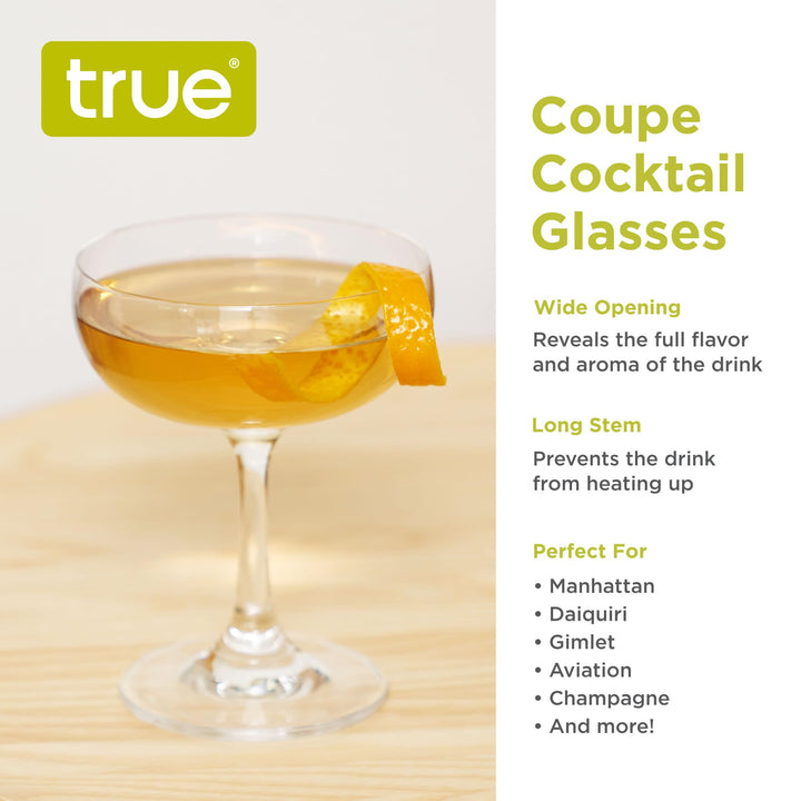 True Coupe Cocktail Glasses, Barware Drinking Glasses, Martini Daiquiri Manhattan, Coupe Glasses Set of 4, Clear Martini Coupe Glasses