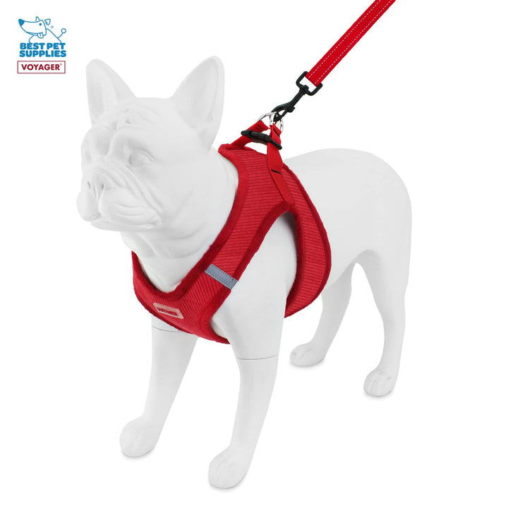 Voyager Step-in Plush Dog Harness – Soft Plush, Step in Vest Harness and Reflective Dog 5 ft Leash Combo with Neoprene Handle for Small and Medium Dogs by Best Pet Supplies -Set (Red Corduroy), S Harness Leash Set (Red Corduroy) S (Chest: 14.5 - 16")