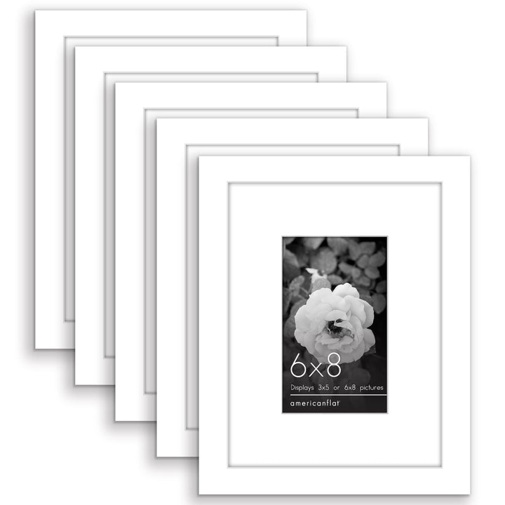 Americanflat 12x16 Picture Frame with Polished Plexiglass - Set of 5 - Use as 8.5x11 Frame with Mat or 12x16 Frame Without Mat - Galleria Collection - Gallery Wall Frame Set for Wall Display - White