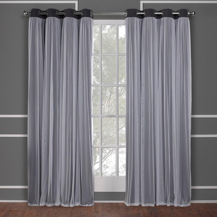 TOWN & COUNTRY LUXE Exclusive Home Catarina Layered Solid Room Darkening Blackout and Sheer Grommet Top Curtain Panel Pair, 52x108, Turquoise 2 Count 52"W x 108"L (Pack of 2)