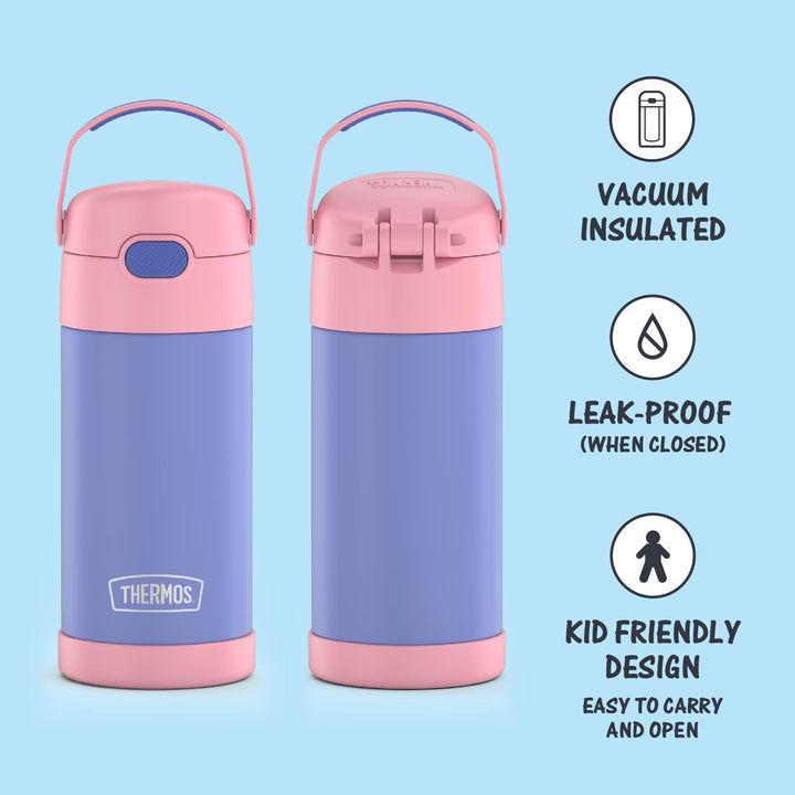 THERMOS FUNTAINER Water Bottle with Straw - 12 Ounce, Purple/Pink - Kids Stainless Steel Vacuum Insulated Water Bottle with Lid FUNTAINER 12 Ounce Bottle