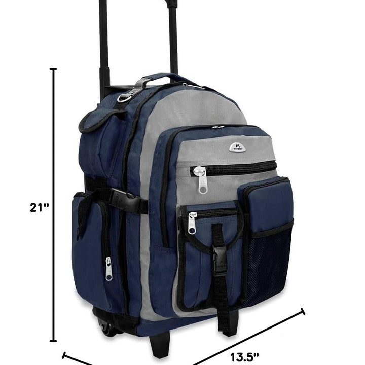 Everest Deluxe Wheeled Backpack, Navy/Gray/Black, One Size