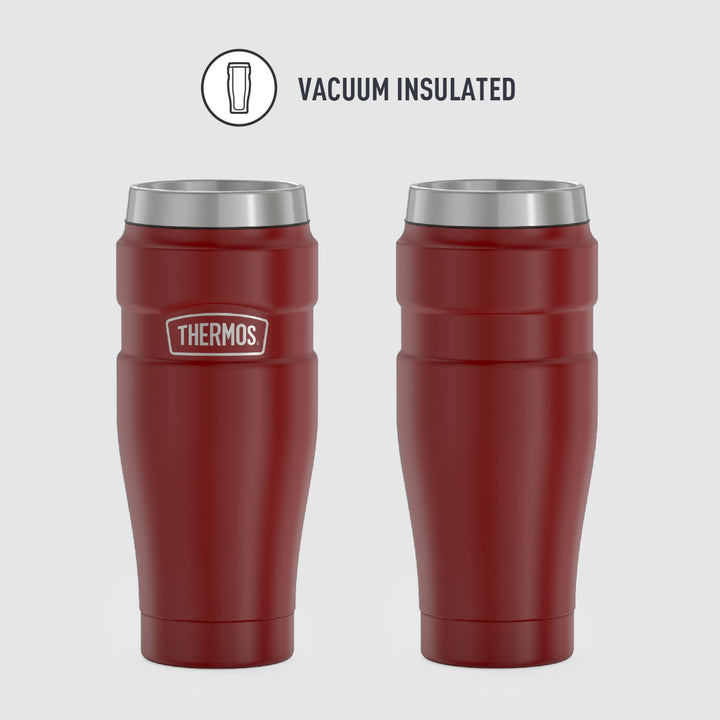 THERMOS Stainless King Vacuum-Insulated Travel Tumbler, 16 Ounce, Matte Red Rustic Red