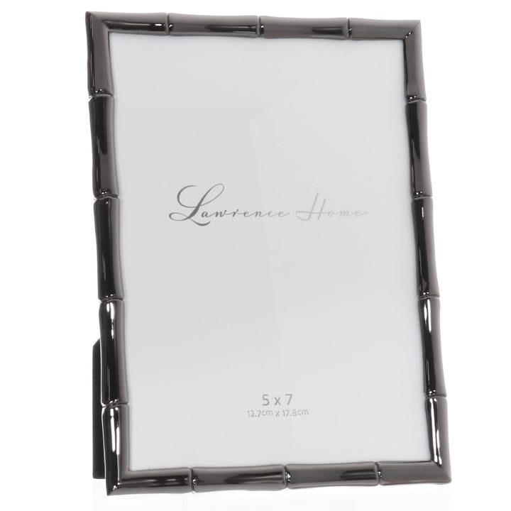 Lawrence Frames 8x10 Black Polished Metal Picture Frame with Bamboo Design, or 5x7 with Included Mat Black Smoke 8x10 (5x7 Mat)