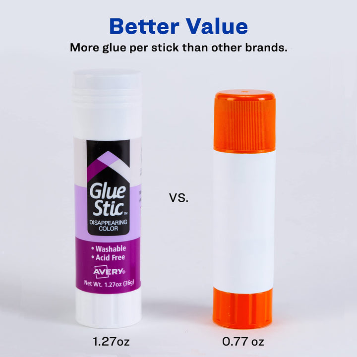 Avery Glue Stic, Disappearing Purple, Washable, Non-Toxic, 1.27oz, 6 Glue Sticks, 2-Pack, 12 Total (10222) 12 pack