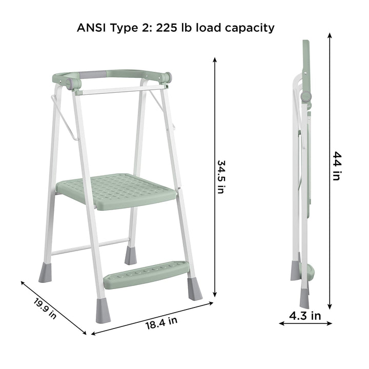 COSCO 2-Step Kitchen Stepper™ Adult Folding Step Stool, Kids Folding "Helper" (Steel/Resin) Green