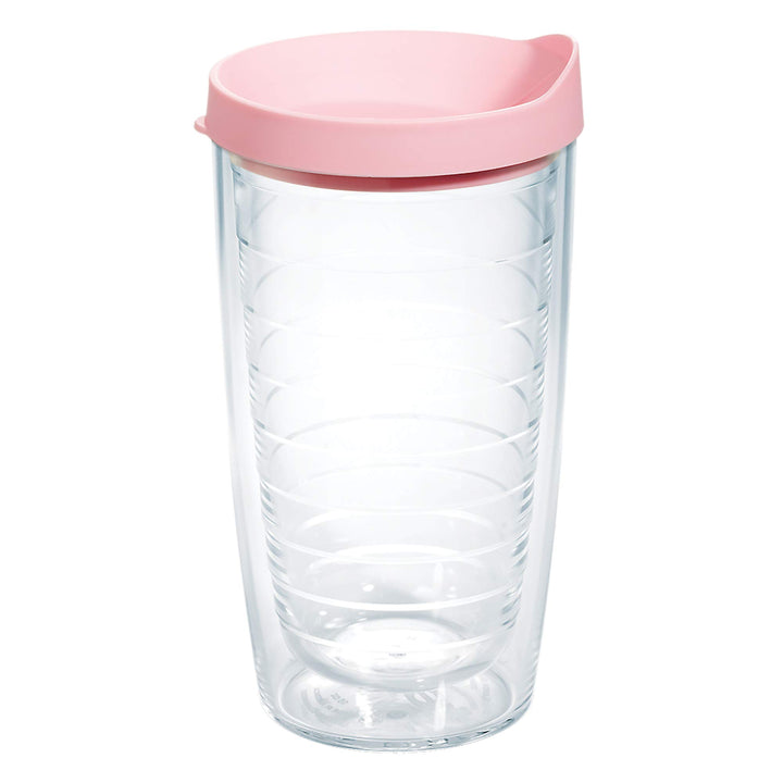 Tervis Clear & Colorful Lidded Made in USA Double Walled Insulated Tumbler Travel Cup Keeps Drinks Cold & Hot, 16oz, Pink Lid