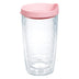 Tervis Clear & Colorful Lidded Made in USA Double Walled Insulated Tumbler Travel Cup Keeps Drinks Cold & Hot, 16oz, Pink Lid