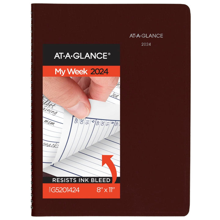 AT-A-GLANCE 2024 Weekly Planner, DayMinder, Quarter-Hourly Appointment Book, 8" x 11", Large, Burgundy (G5201424) 2024 Old Edition