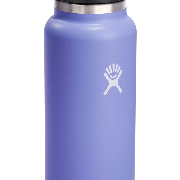 Hydro Flask Stainless Steel Wide Mouth Water Bottle with Flex Straw Lid and Double-Wall Vacuum Insulation Lupine 40 Oz