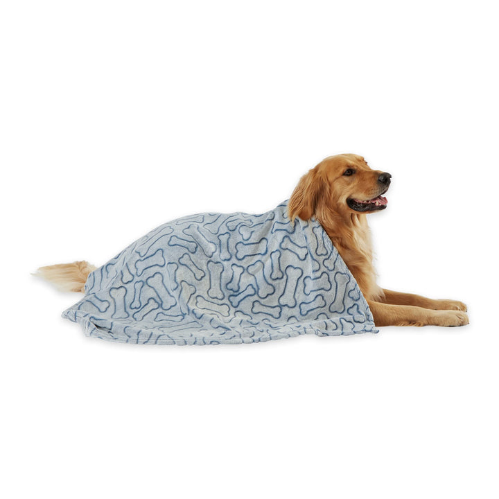 Bone Dry Embossed Bone Print Pet Blanket, 36x48", Navy