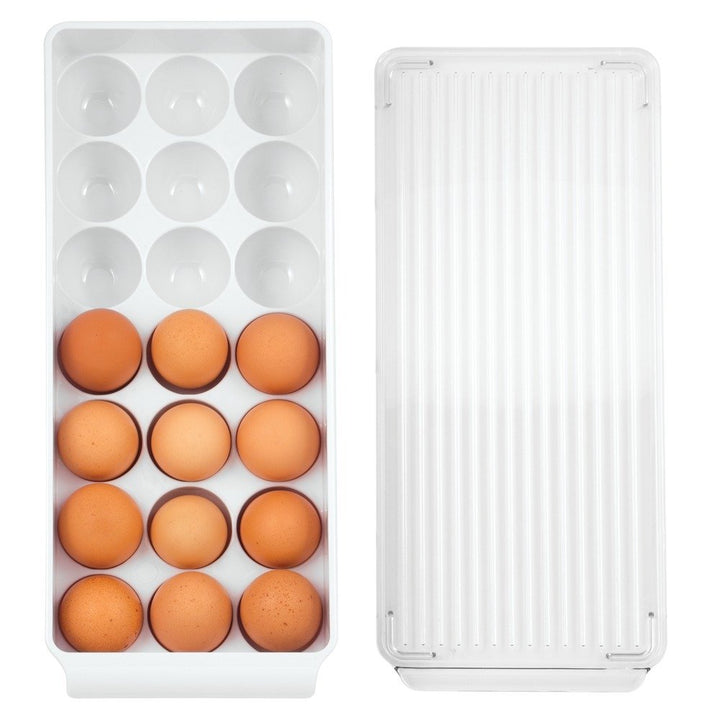 iDesign Fridge Binz BPA-Free Plastic Stackable Egg Holder - 14.5" x 6.25" x 3", Clear/White White