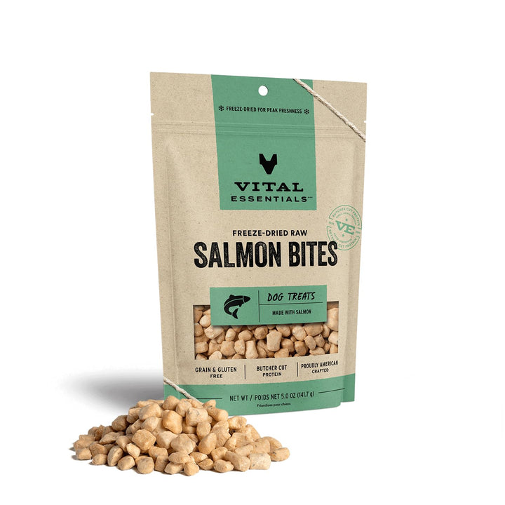Vital Essentials Freeze Dried Raw Whole Animal Dog Treats, Salmon Bites, 5 oz 5 Ounce (Pack of 1)