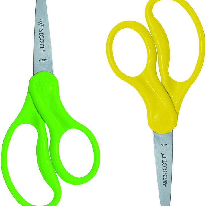 Westcott 13168 Right- and Left-Handed Scissors, Kids' Scissors, Ages 4-8, 5-Inch Blunt Tip, Assorted, 2 Pack