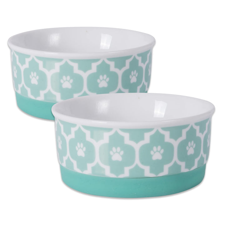 Bone Dry Lattice Pet Bowl, Removable Silicone Ring Creates Non-Slip Bottom for Secure Feeding & Less Mess, Microwave & Dishwasher Safe, Small Set, 4.25x2", Aqua, 2 Count Small Round (2)