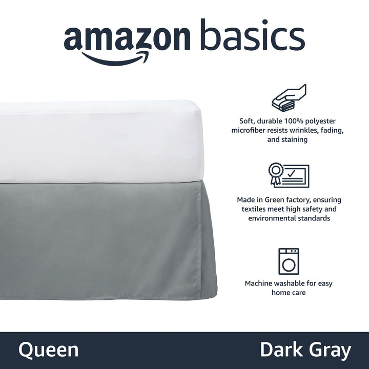 Basics Lightweight Pleated Bed Skirt, Queen, Dark Grey