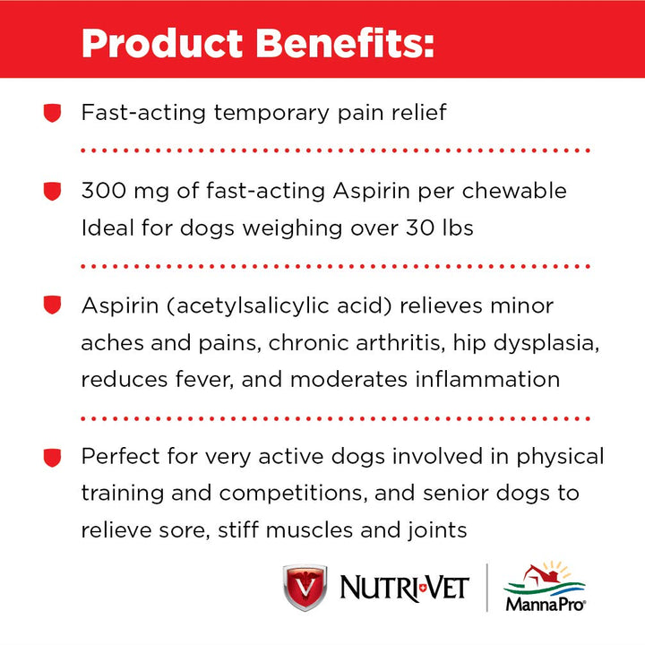 Nutri-Vet Aspirin for Dogs | Medium to Large Dogs | 300mg | 75 count 300mg for Medium & Large Dogs