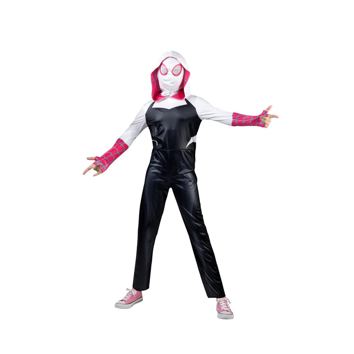 MARVEL Spider-Gwen Official Adult Halloween Costume - Premium Quality Hooded Jumpsuit with Pull On Fabric Mask Small