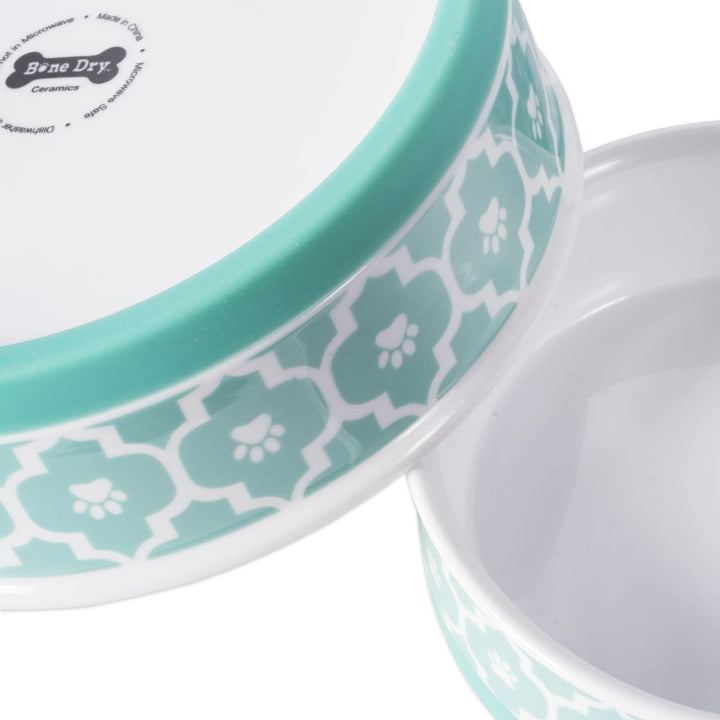 Bone Dry Lattice Collection Pet Bowl & Canister, Medium, 6x2", Aqua Medium, 6x2"