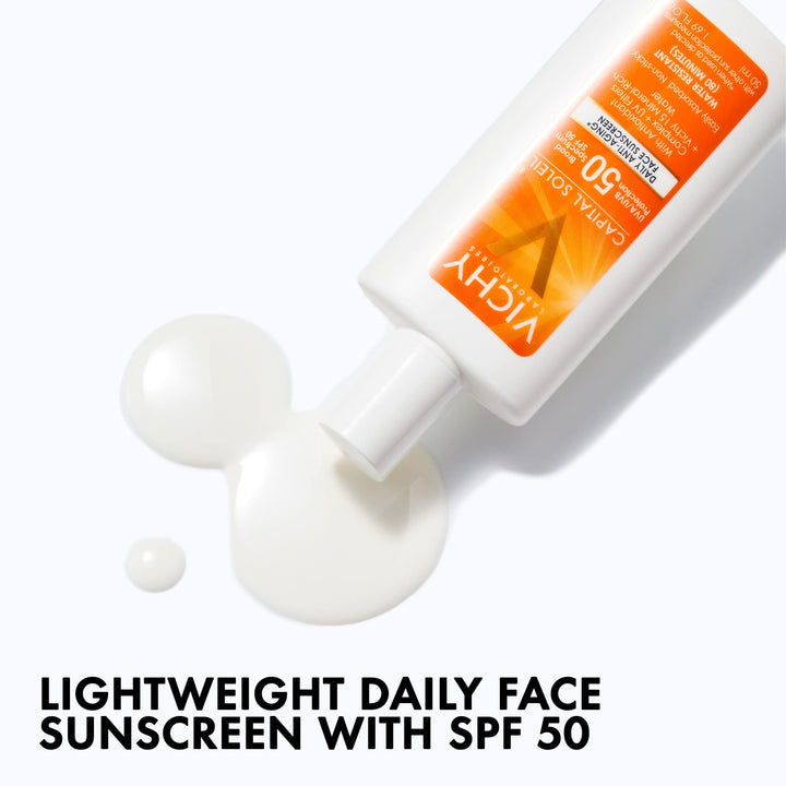 Vichy Capital Soleil Face Sunscreen SPF 50, Anti Aging Sunblock for Face with UVA and UBA Sun Protection, Daily Face Sunscreen for Sensitive Skin, Oxybenzone Free, Travel Size Sunscreen for Face New Version