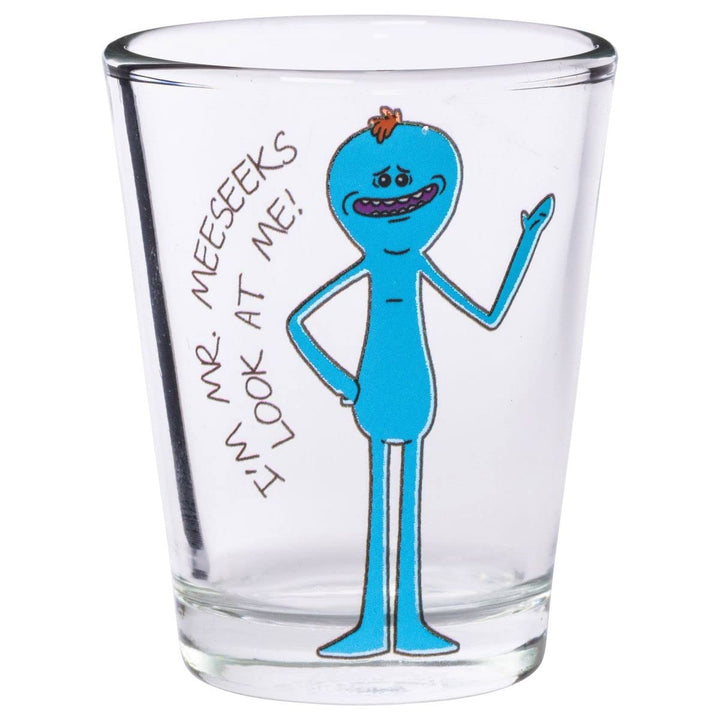 Silver Buffalo Rick and Morty Character Phrases 4-Pack Mini Glass Set, 1.5-Ounce