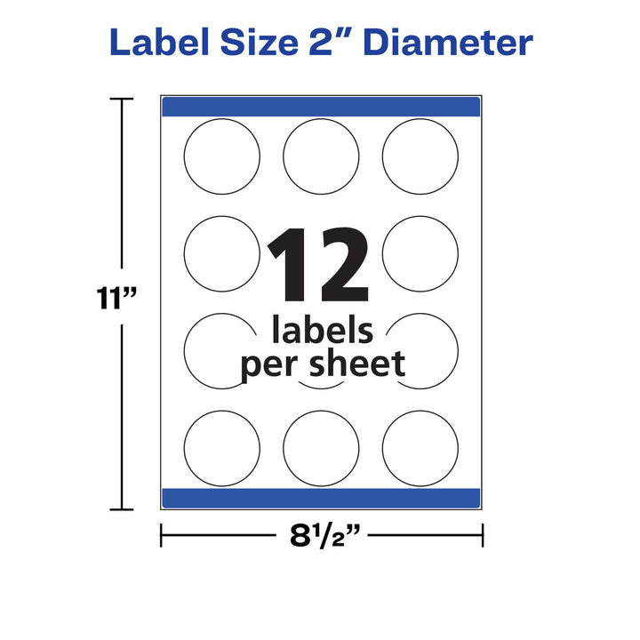 Avery Round Labels, 2" Diameter, Sure Feed Technology, Print-to-The-Edge, Easy Peel, Laser/Inkjet, Permanent, 120 Blank Circle Labels Total (22612) One Size 120 labels