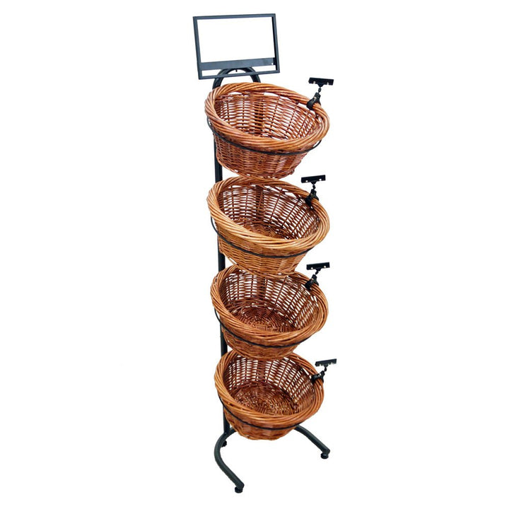 K1430-4B-MB 4 Round Willow Basket Display with Sign Frame and Mobile Merchandisers CR0620-3B-MB 3 Square Willow Basket Counter Display Rack Basket Display + Rack, CR0620-3B-MB