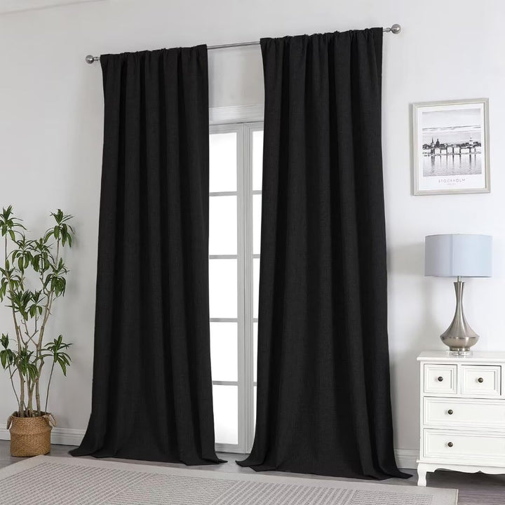 Joydeco 100% Black Out Curtains 63 inch Long 2 Panels Burg Natural Blackout Linen Drapes for Bedroom Living Room Darkening Curtain Thermal Insulated Back tab Rod Pocket(37x63 inch,Sage Green) Sage Green 37"W x 63"L (Pack of 2)