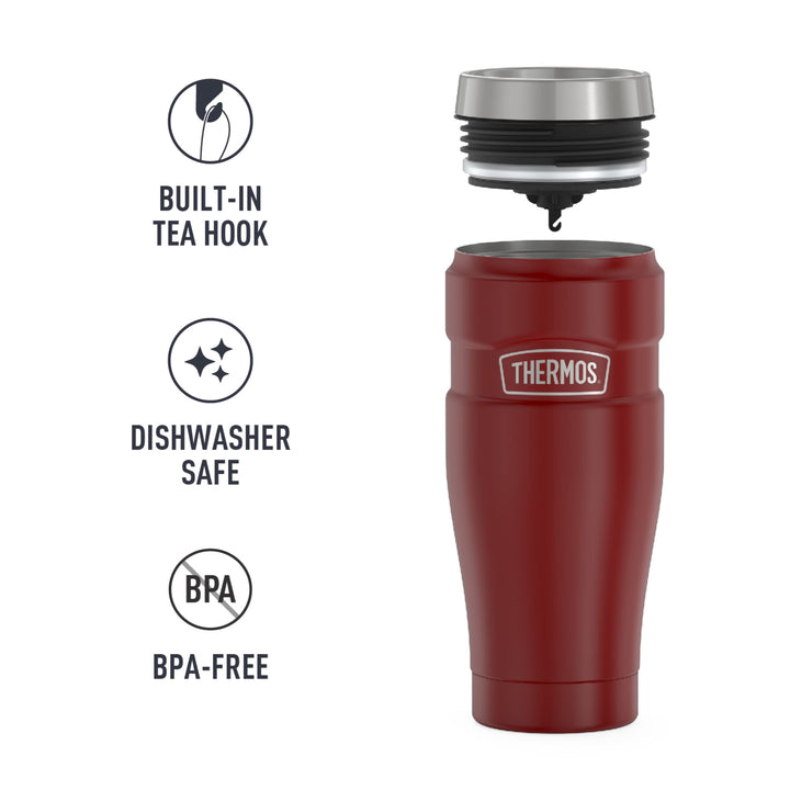 THERMOS Stainless King Vacuum-Insulated Travel Tumbler, 16 Ounce, Matte Red Rustic Red