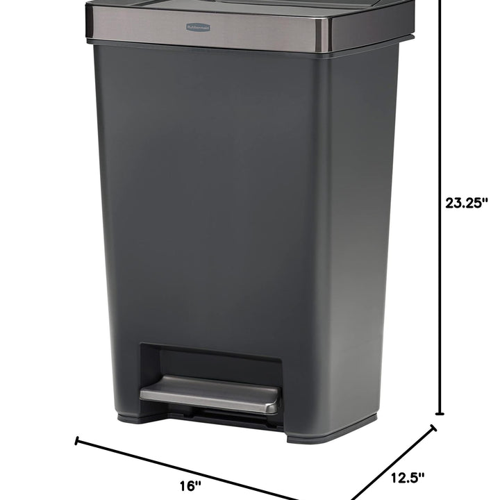 Rubbermaid Premier Series II Step-on Trash Can for Home and Kitchen, with Lid Lock and Slow Close, 13 Gallon, Charcoal, for Home/Kitchen/Hotel/Lobby/Office 13G - Classic Plastic