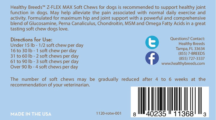 Healthy Breeds Rottweiler Z-Flex Max Hip and Joint Soft Chews 50 Count