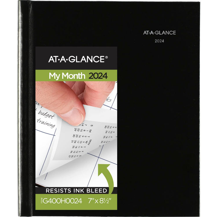 AT-A-GLANCE 2024 Monthly Planner, DayMinder, 7" x 8-1/2", Medium, Monthly Tabs, Hardcover, Black (G400H0024) 2024 New Edition