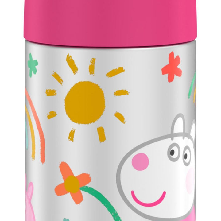 THERMOS FUNTAINER Water Bottle with Straw - 12 Ounce, Peppa Pig - Kids Stainless Steel Vacuum Insulated Water Bottle with Lid Licensed Characters