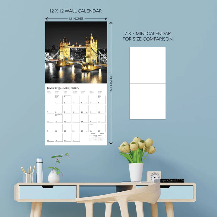 Graphique 2024 London Glitz Wall Calendar | 12” x 12” | Thick Paper | Home & Office Organizer | Large Monthly Grid | 3 Languages & Marked Holidays | 4 Month Preview Page for 2025