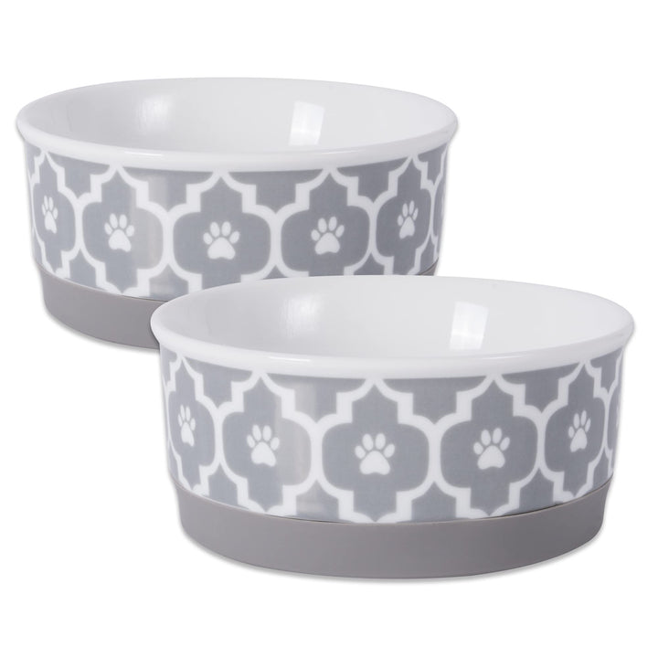 Bone Dry Lattice Pet Bowl, Removable Silicone Ring Creates Non-Slip Bottom for Secure Feeding & Less Mess, Microwave & Dishwasher Safe, Small Set, 4.25x2", Gray, 2 Count