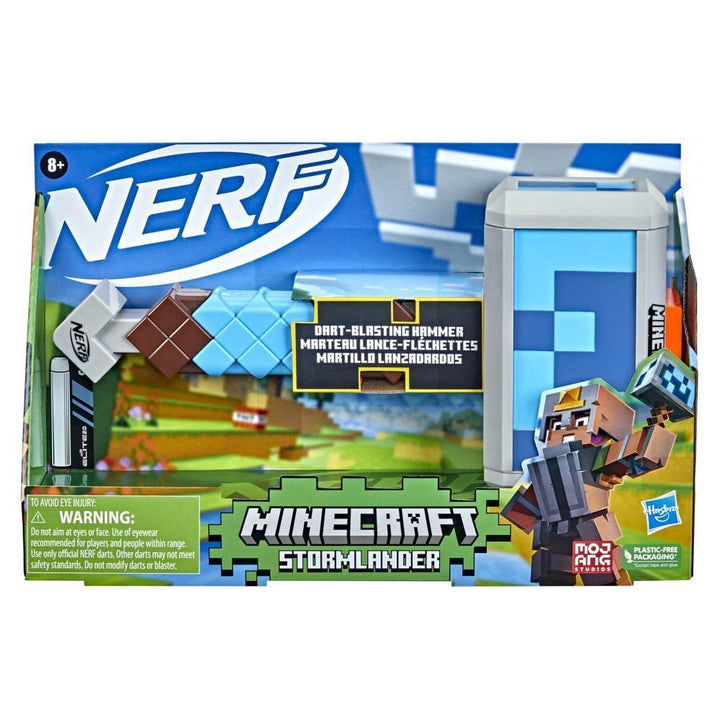 Nerf Minecraft Stormlander Dart-Blasting Hammer, Fires 3 Darts, Includes 3 Official Elite Darts, Pull-Back Priming Handle