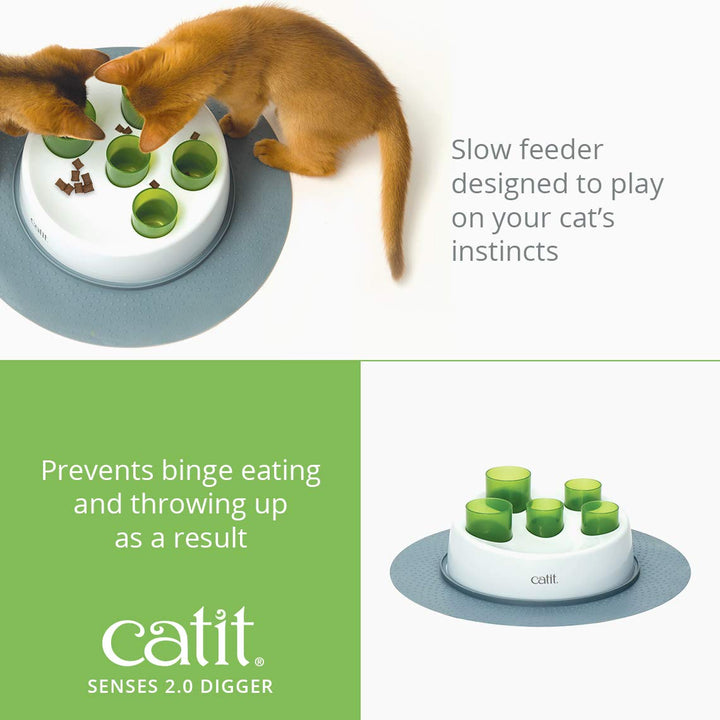 Catit Senses 2.0 Digger Interactive Slow Feeder - Turn Mealtime into Play Time 1 Green,White